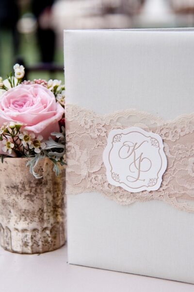 Elegant wedding invitation with pink roses.